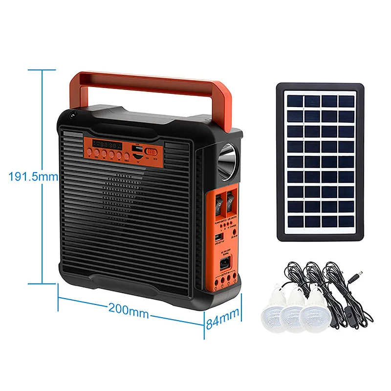 Protable Solar Light USB Charger Home FM Radio Solar Panel Power Generator Kit with 3 LED Bulb Emergency Outdoor Camping Light