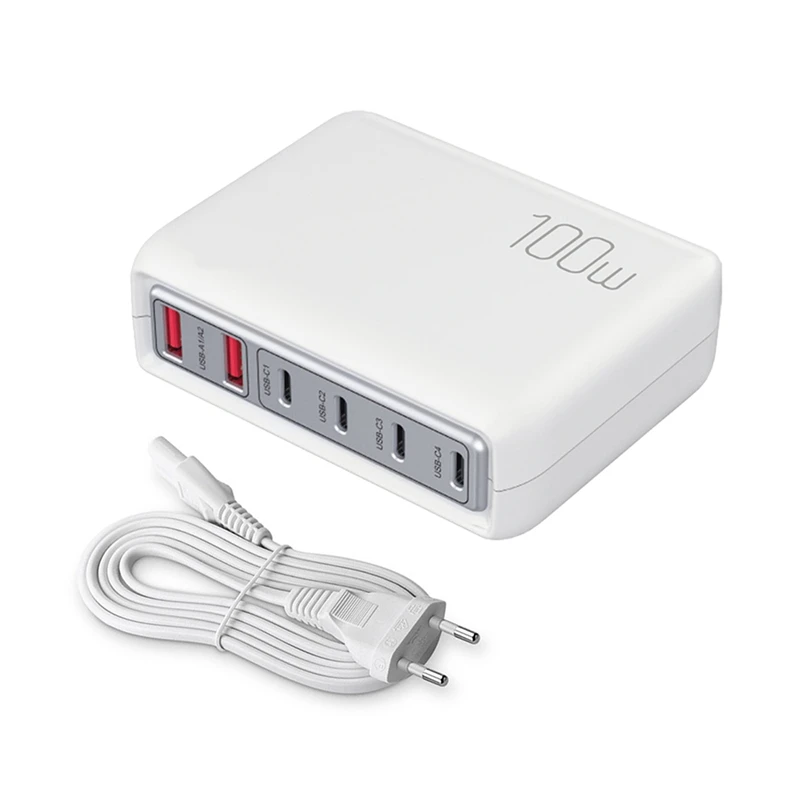 For Apple 20W Fast Charge Cell Phone Charger Portable 100W Multi-Port Charger + US Plug White