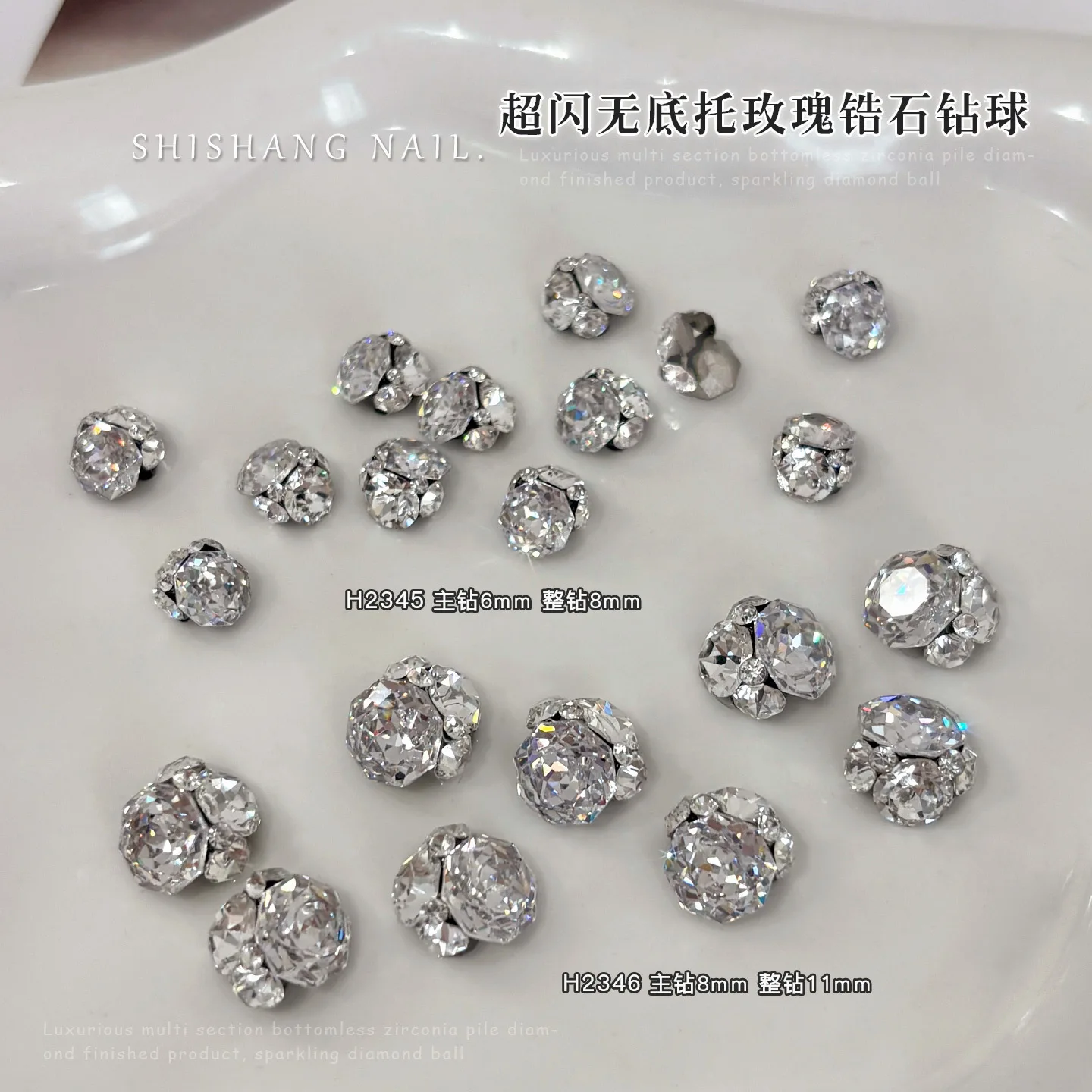 5Pcs 3D Octagon Rose Cut Zircon Piled Nail Charms Supplies Bling No-base Diamond Rhinestone Cluster Accessories For DIY Manicure