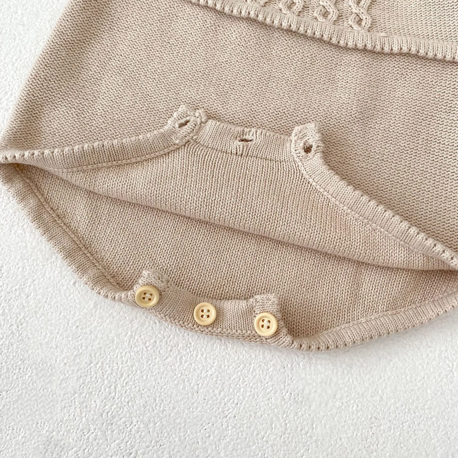 Straps Cable Baby Romper Knitted Infant Jumpsuit Cream Cotton Toddler Playsuit