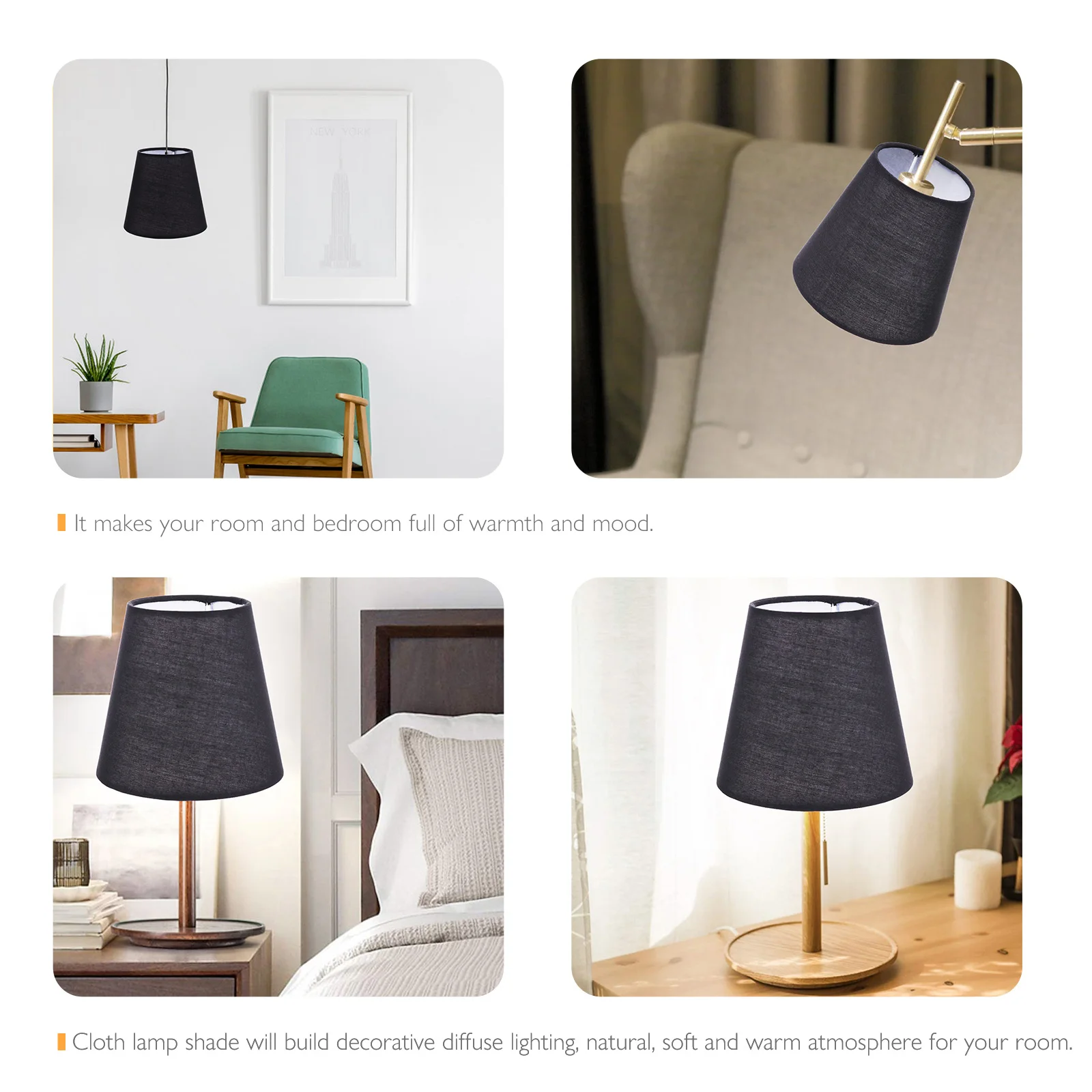 

Black Fabric Lampshade Retro Shades for Bedroom Living Room Cloth Cover Dust Proof Lighting Accessories Lampshade