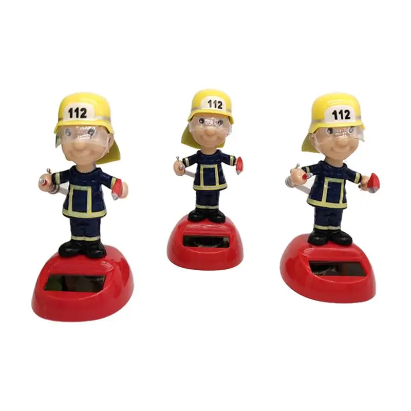 Hot Ideas Solar Powered Fireman Shaking Doll Christmas Children\'s Gifts Shaking Head Figurine Desktop Car Interior Decoration