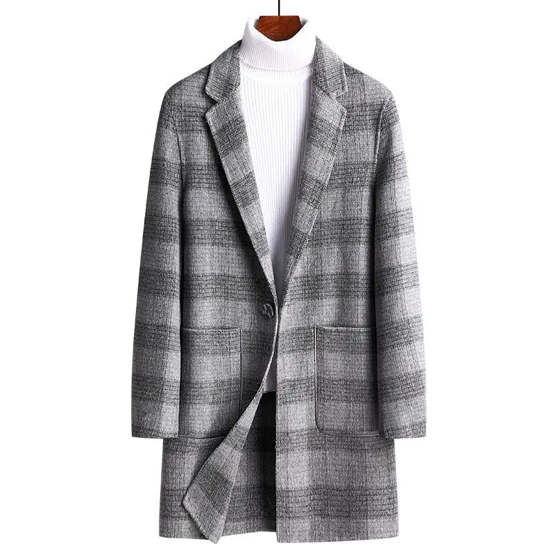 

2023 Brand New Autumn Trench Korean Male Fashion Overcoat for Male Long Wool Blends Streetwear Men Coat Outer Wear Clothing N124