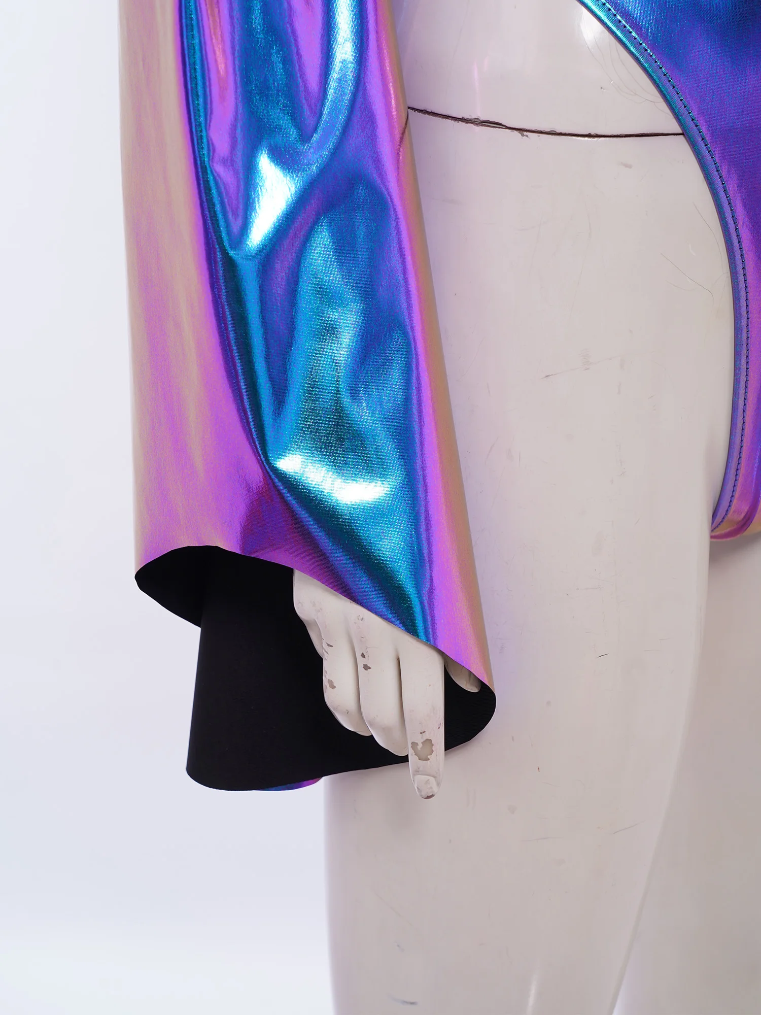 

Women Flared Sleeves Metallic Jumpsuits Clubwear Raves Party Leotard Shiny Zipper Cutout Front Bodysuit for Halloween Carnival