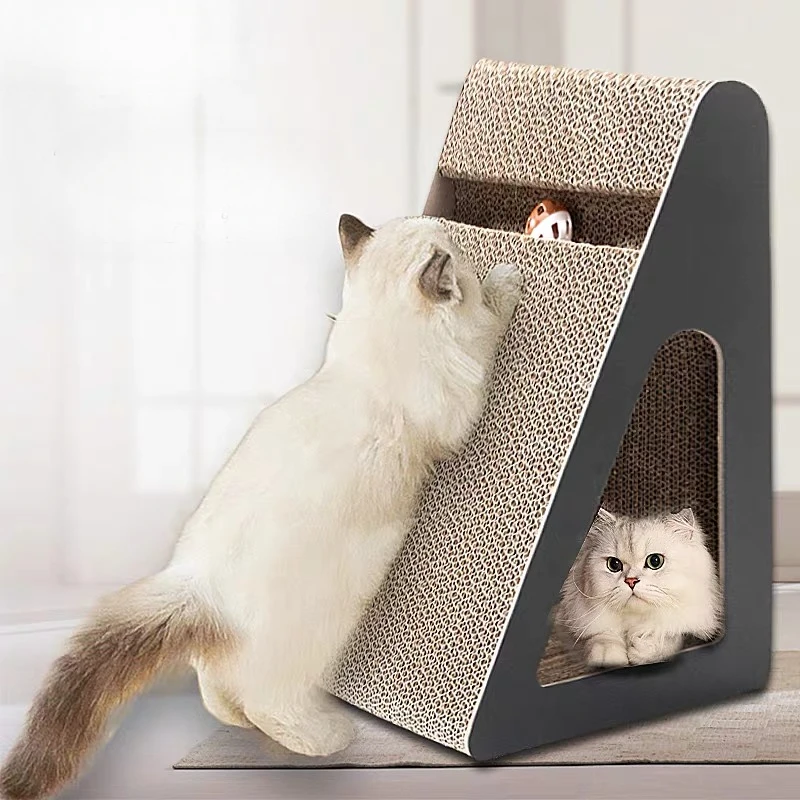 2 in 1 Cat Scratcher Cardboard Triangles Shaped Cat Scratching Board With Ball Wear-resistant Cat Clawing Board Climbing Frame