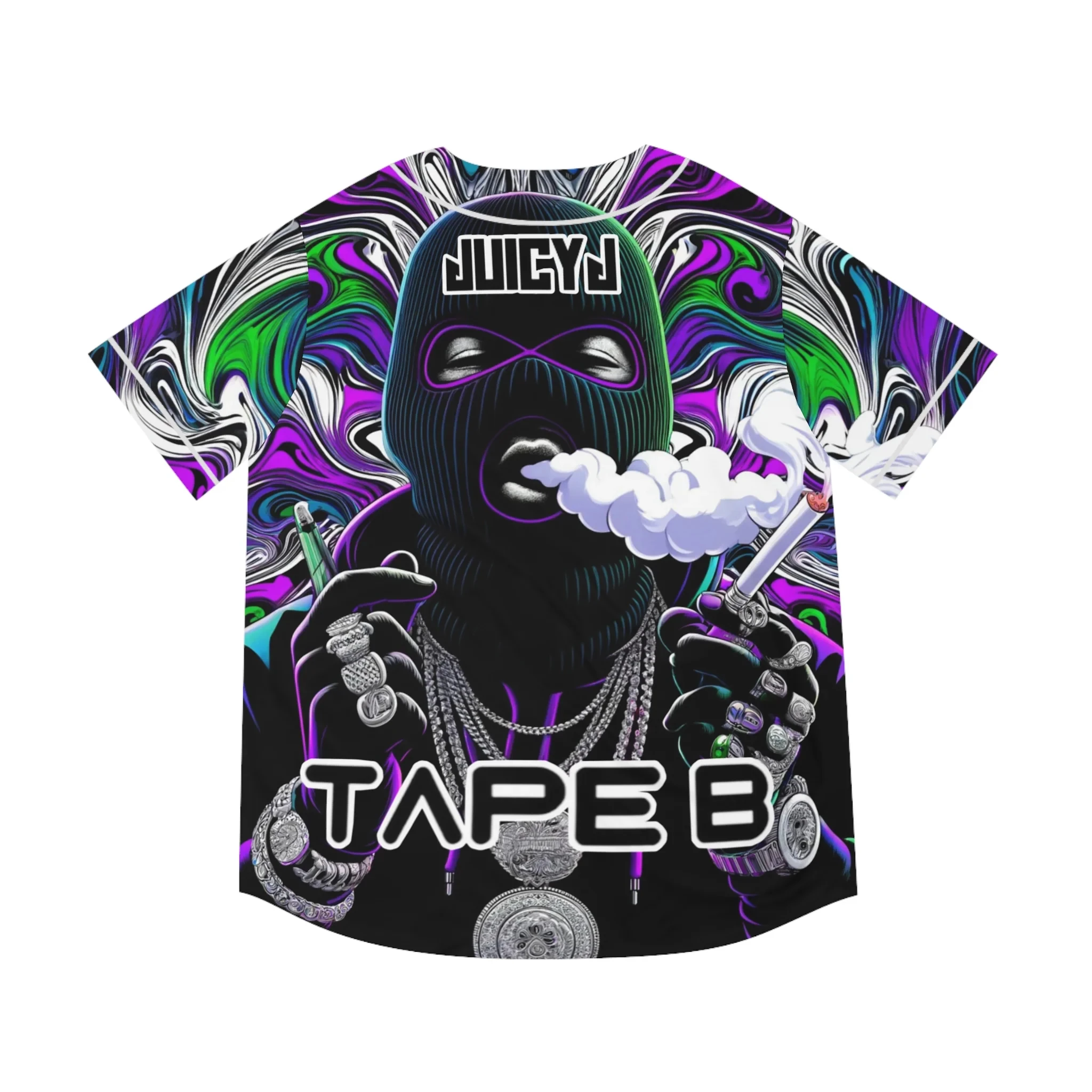 Masked Hip-hop Baseball Jersey, Unique Character Design. Button Baseball Shirt, Ideal for Rap Live Shows and Festival Occasions.