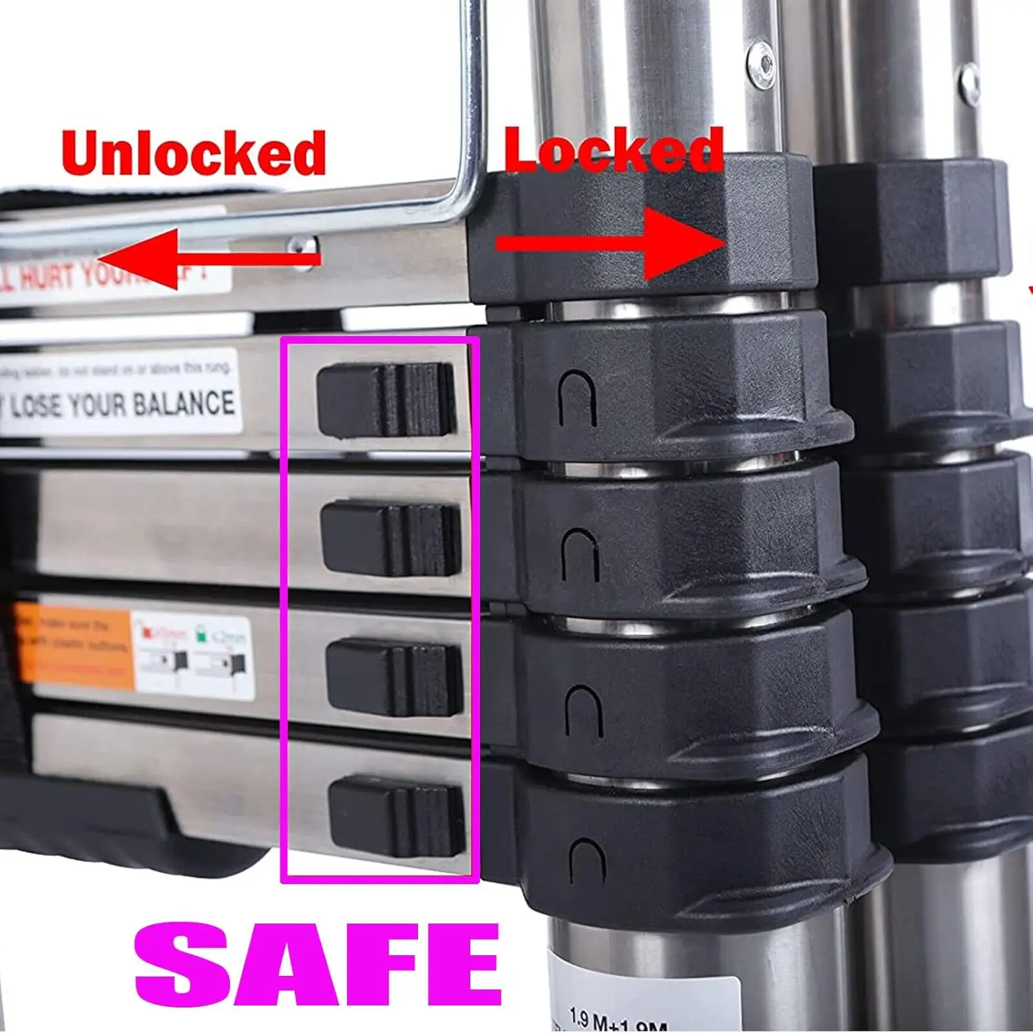 บันไดยืดไสลด์ 3.8M/12.5FT, บันไดอเนกประสงค์, บันไดกันลื่น, บันไดเหล็ก, มาตรฐานปลอดภัย EN131, ความจุรับน้ําหนัก 330 ปอนด์