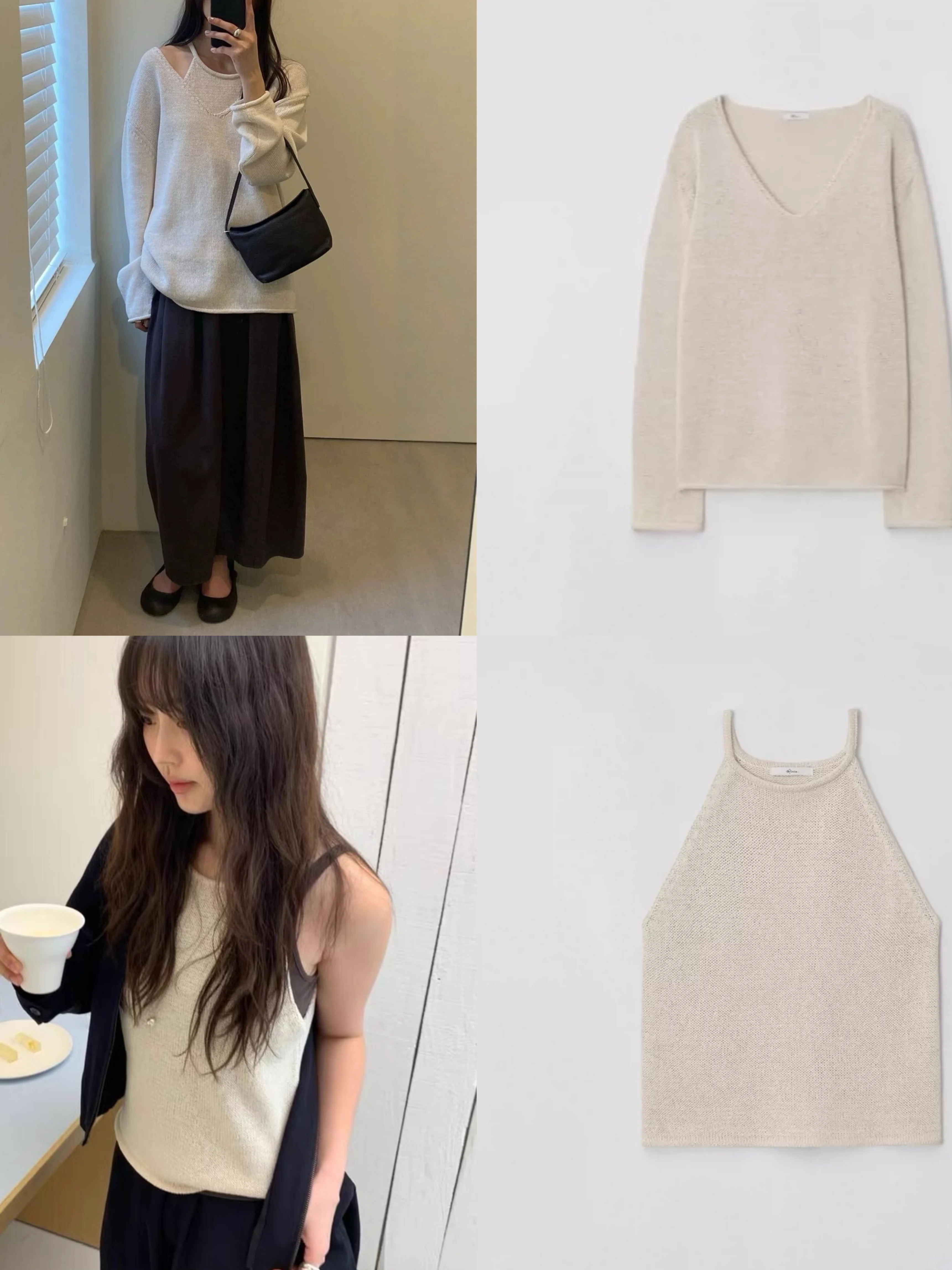 

Breathable V-Neck Women's Tank Top Knittedwear Cotton 30 Paper Fabric Neck Hanging Strap Long Sleeve High Waist Spring Fashion
