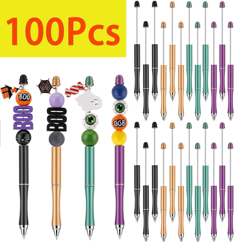 

100Pcs Metal Beadable Pens Metal Beaded Ballpoint Pens for Kids Women DIY Office School Gift