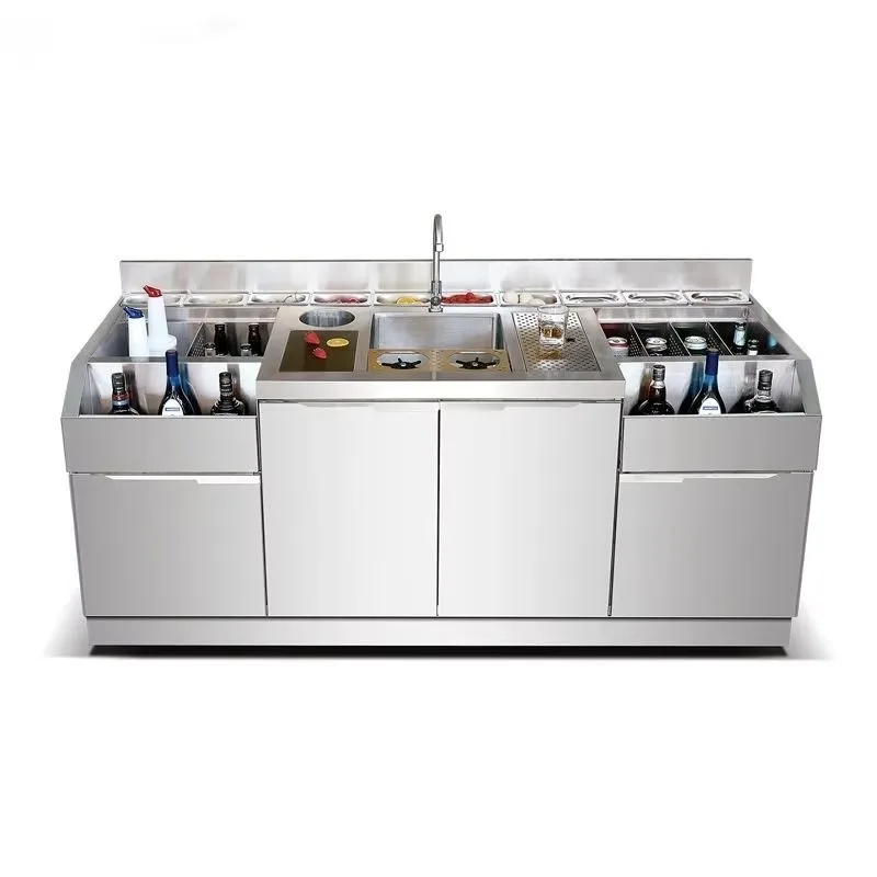Customized Contemporary Durable Commercial Stainless Steel Bar Counter Workstation Nightclub Cafe Restaurant Table Sink Bar Sets