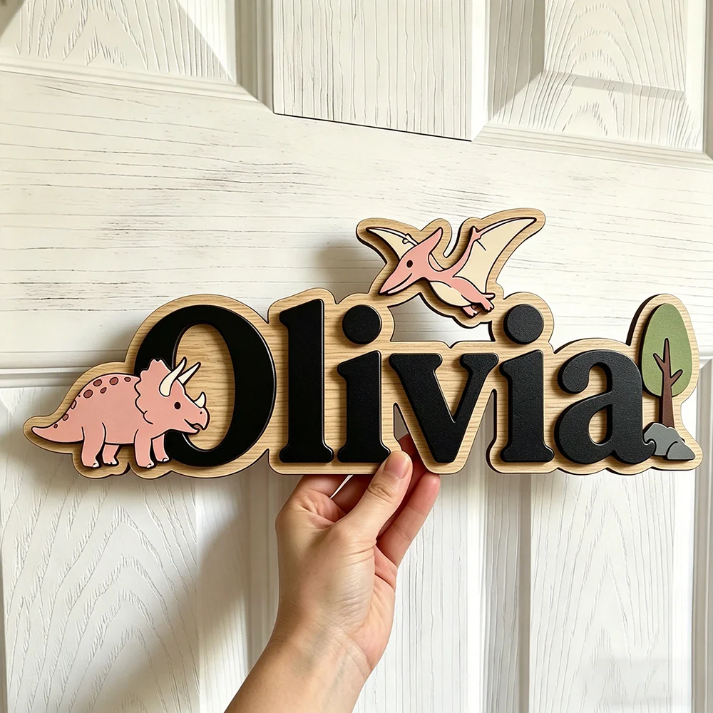Personalized Dinosaur Name Sign for The Best Baby, Wooden Nursery Decor with Triceratops & Pterodactyl, Unique Kids Door Plaque, - view 4