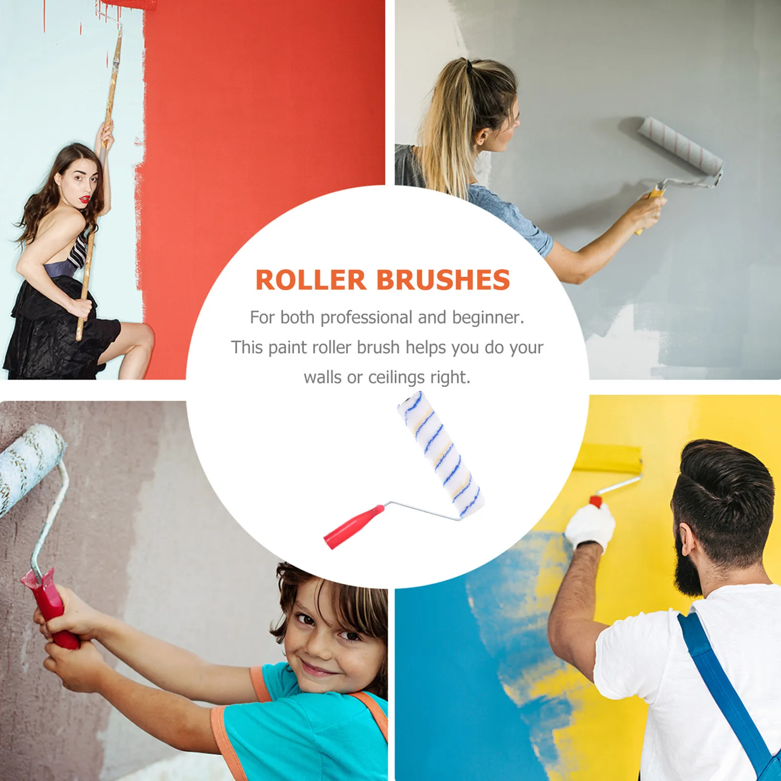 2Pcs 300mm Roller Brush Professional Handheld Wall Paint Brush Painting Tools For Efficient Smooth Finish（handle, Random color）