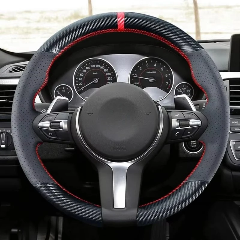 DIY Stitching Carbon Fiber Leather Steering Wheel Cover For BMW M3 M4 M5 M6 M240i X2 M35i X5 M X6 M M2 3 Series F30 F10 M Sport