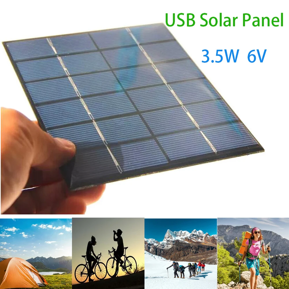 3.5W Portable Solar Panel 6V Solar Plate with USB Safe Charge Stabilize Battery Charger For Mobile Phones, MP3, MP4，Outdoor