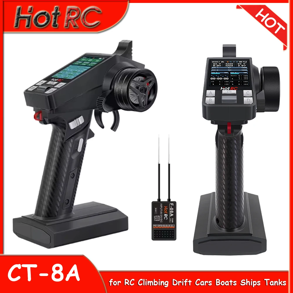 

HotRC CT-8A 2.4Ghz 8CH FHSS Transmitter RC Radio System CT8A with F-08A PWM Receiver For RC Climbing Drift Cars Boat Ships Tanks