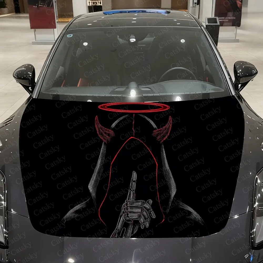 

Red Nether Prayer Dark Horned Demon Car Vinyl Wrap, PVC Waterproof Car Hood Sticker, Self-Adhesive Scratch-Resistant Stickers