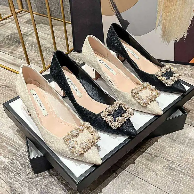 

Новые женские туфли на высоком каблуке с острым носком Toe oes Thi Heel Faionable Commute Sle, зимняя обувь на подкладке из свиной кожи для среднего возраста