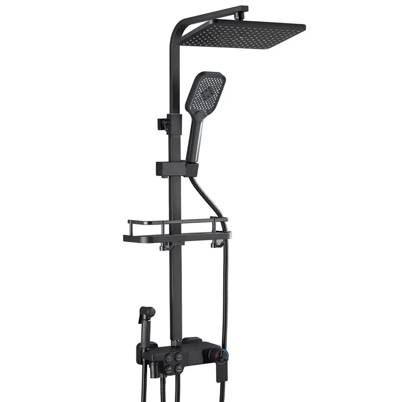 

All-copper shower shower set, black thermostatic intelligent digital display home bathroom, living room shower
