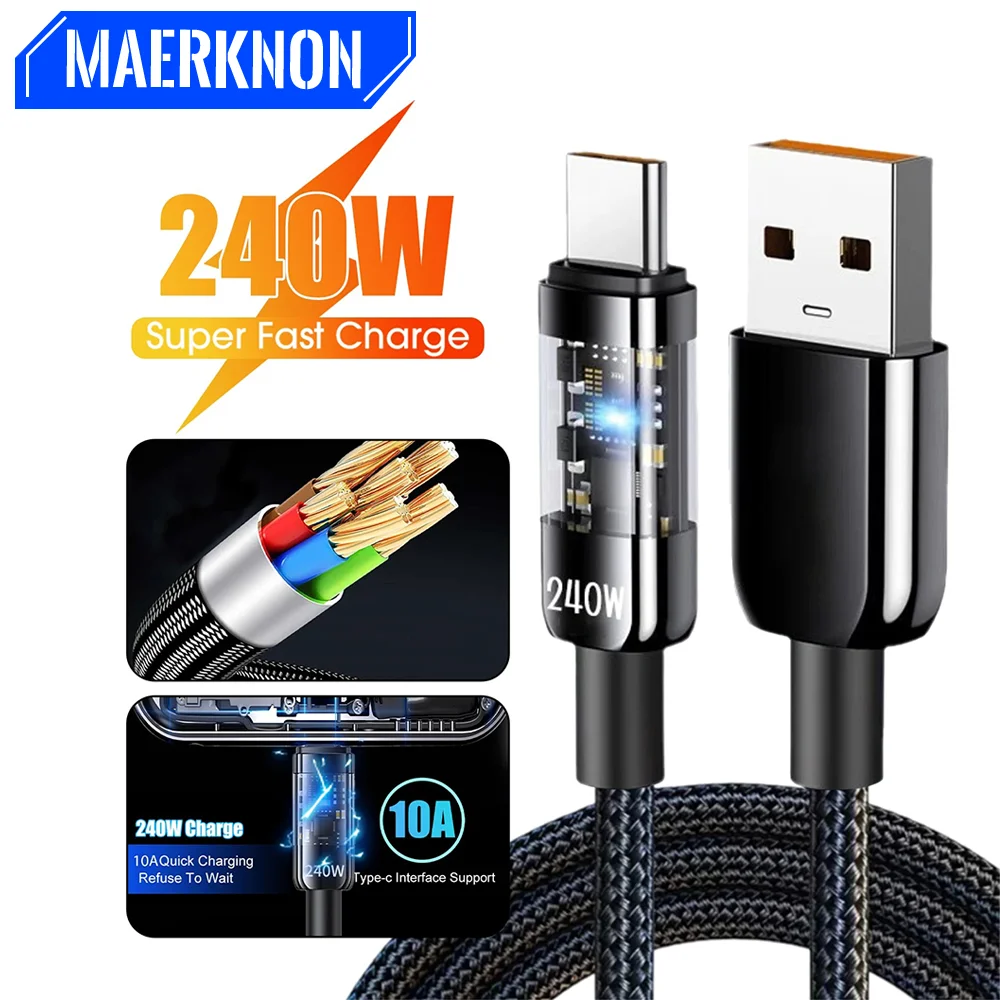 

High-speed Transfer Data Cord 0.25-2M Charger Wire 240W Nylon Braided USB C Fast Charging Cable For Samsung Xiaomi Huawei iPhone