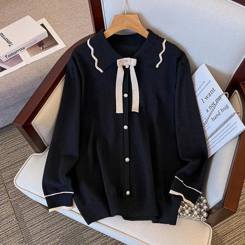 Autumn and winter 150kg large size  fashion women's doll collar long sleeve loose pullover stretch sweater