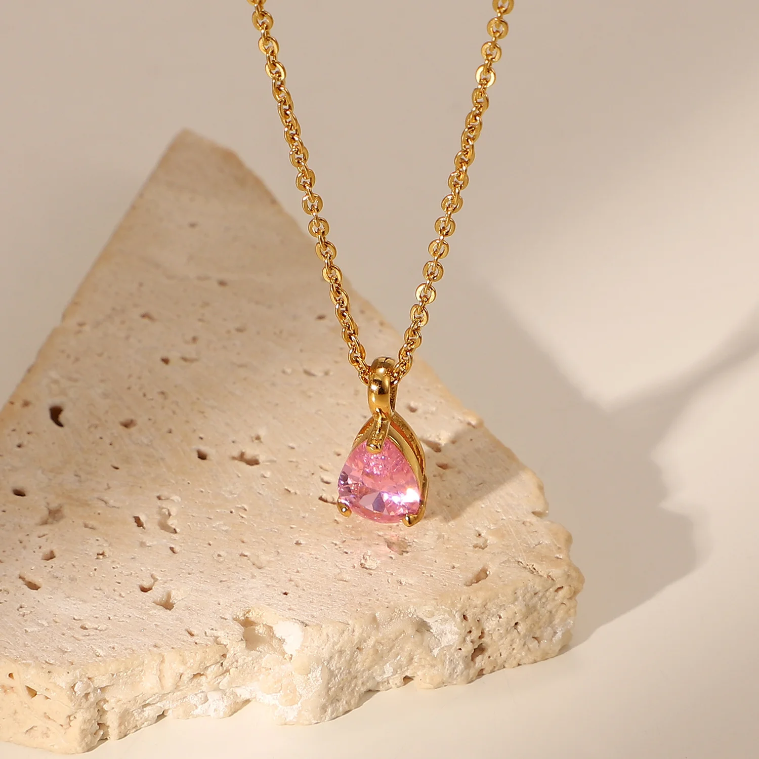 LUXUKISSKIDS Vintage CZ Water Tear Drop Zirconia Pendant Necklace Stainless Steel Colorful Pink Crystal Choker y2k Girl Jewellry