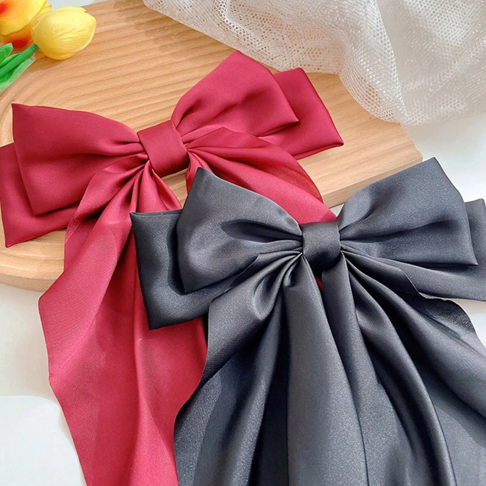 Large Satin Bow Hair Bows Extra Long Tail Ribbon Huge Bow Hair Clips For Women/Girls Suitable For Any Occasion Halloween