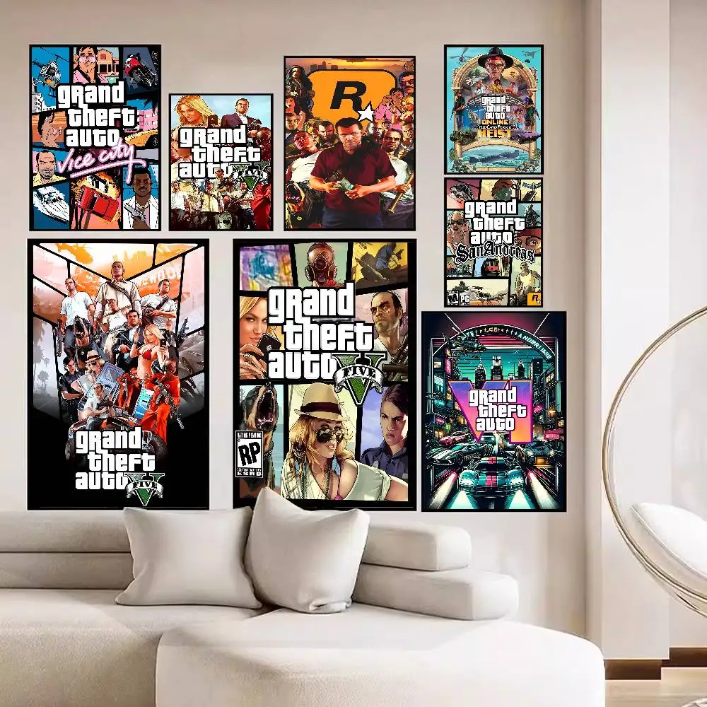 ملصق سيارات GTA 5 Grand Theft مطبوعات وملصقات ذات نوعية جيدة لغرفة عتيقة وبار مقهى ديكور منزلي
