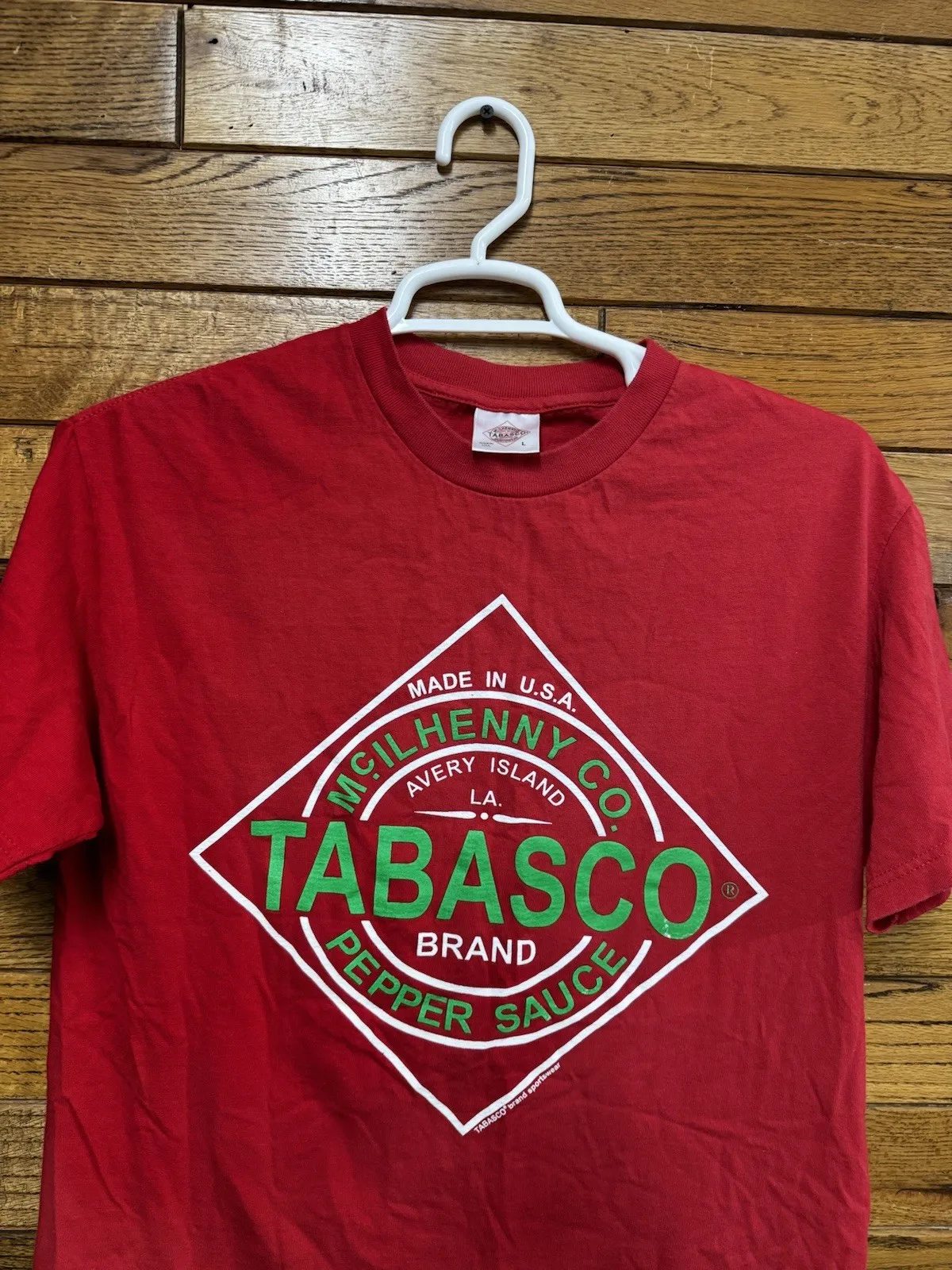Camisa vintage para hombre de la marca Tabasco Mc Ilhenny Co. Tabasco Pepper Sauce, color rojo, talla grande