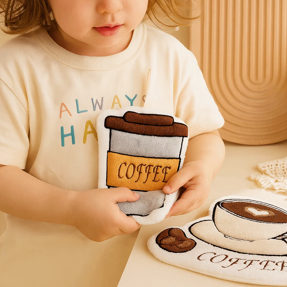 

4Pcs/Set Cartoon Hand Towel Absorbent Coffee Pattern Bathroom Hanging Towel Soft Skin-friendly Kitchen Cleaning Cloth Bathroom