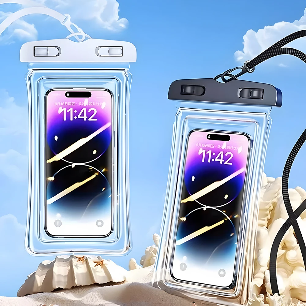 Airbag Waterproof Phone Bag Color With Lanyard Rainproof Mobile Phone Pouch Hot Spring Surf Transparent Hanging Rope Case Cover