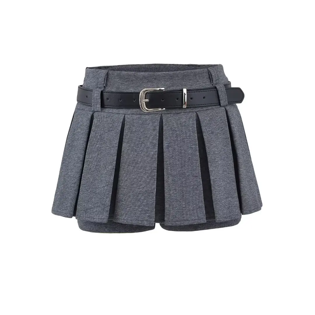 Low Waist A-Line  Skirt Anti-Light Walking Simple Sle Girls Spring Autumn Versatile Slimming ort Skirt with Belt