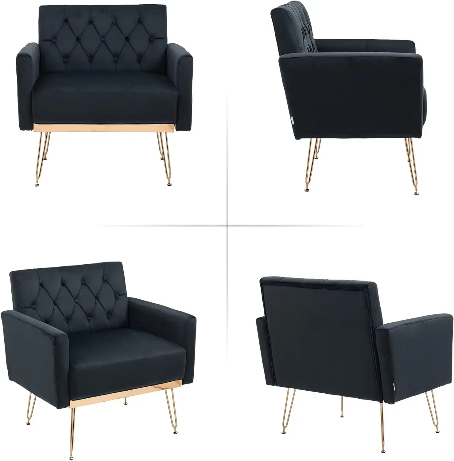 Accent Chair Set of 1/2,Velvet Arm Single Sofa Modern Tufted Upholstered Side Reading,Gold Metal Leg for Living Room Bedroom A