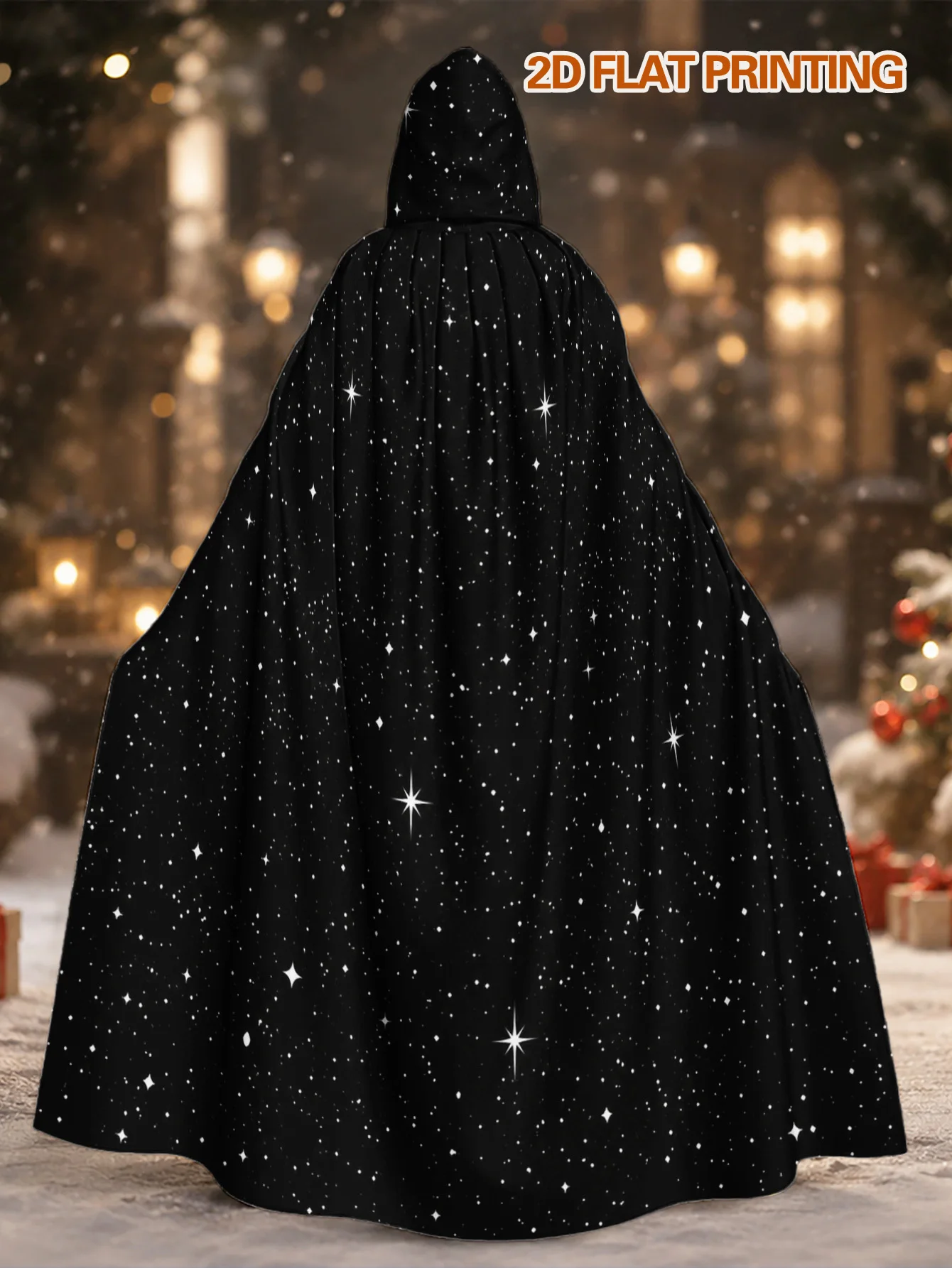 Customization 1pc, Machine Washable Polyester Cape With Starry Night Sky Print, Adult Hooded Cloak For Halloween Horror Events