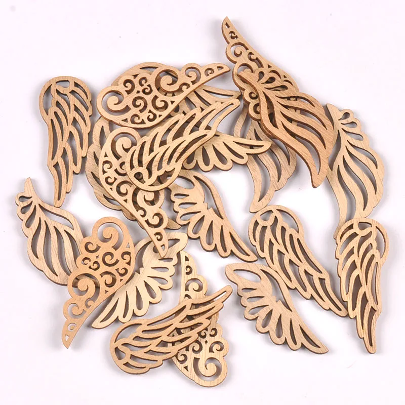 20pcs 23x56mm Wing Wooden Ornaments Home Decor Accessories For DIY Scrapbooking Wood Crafts Handicraft Embellishments M1970