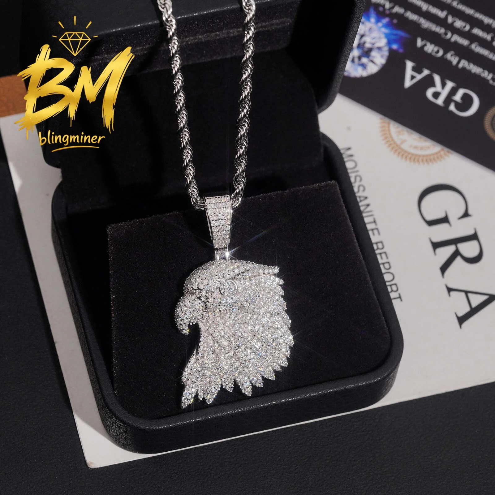 Blingminer Iced Out Owl Symbol VVS Moissanite Pendant For Men Women S925 Silver Pendants Jewelry Pass Diamonds Tester Free Shipp