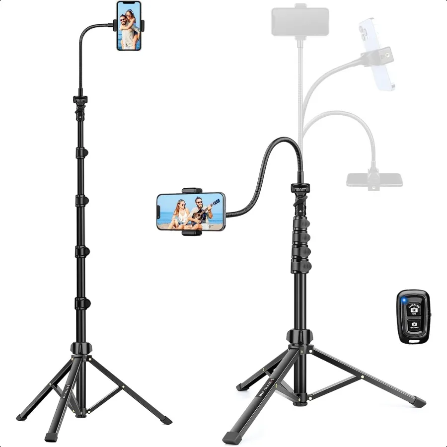 

Phone Tripod Stand 85 Tall Cellphone Tripod for iPhone with Gooseneck Remote Flexible Portable Phone Stand for Recording Compat