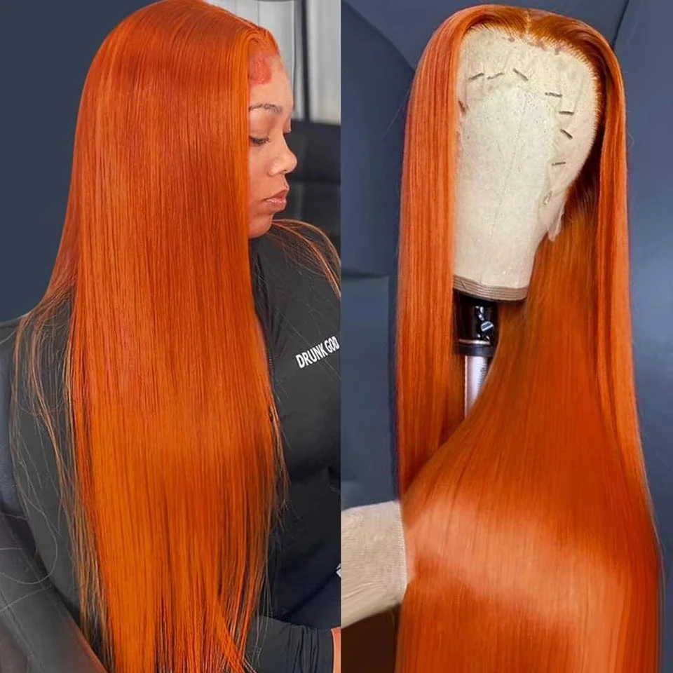 300% Плотность 13x4 Прямые HD Парики Фронта Шнурка Рыжий Оранжевый Бразильский Предварительно Сорванный Для Женщин 4x4 Парик Фронта Шнурка Человеческих Волос