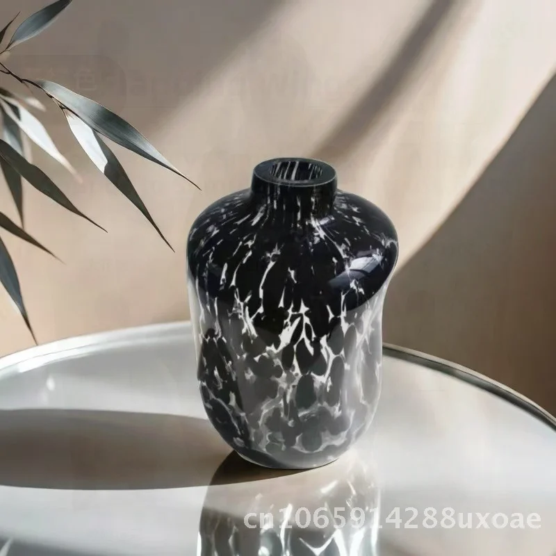 Transparent Black Leopard Print Polka Dot Glass Vase Large Size Small Size Handmade Decorative Flower Arrangement for Dining