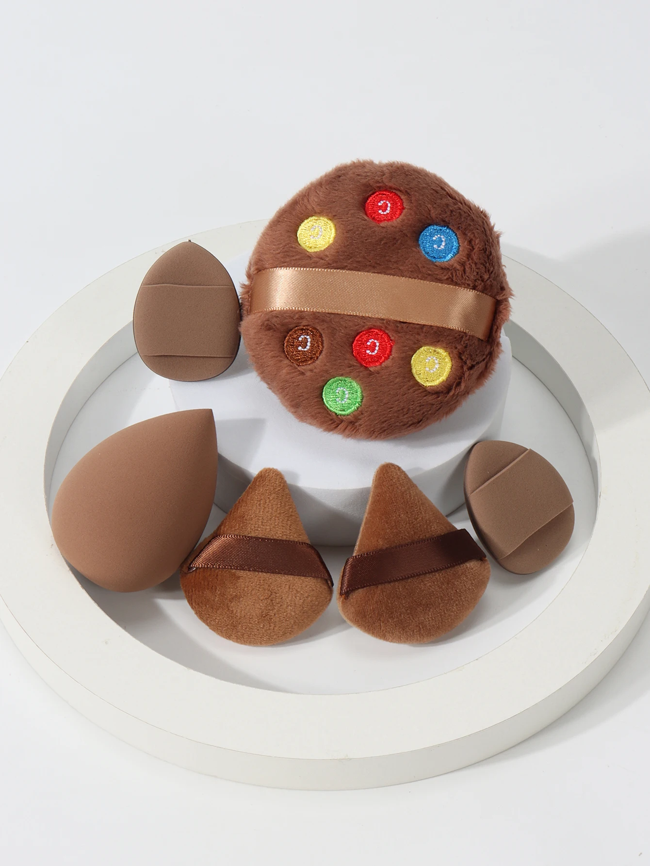 刺繍入りルースパウダーパフ6個セット、水にさらされると膨らむ、濡れた状態でも乾いた状態でも使用可能、あらゆる肌タイプに適しています。