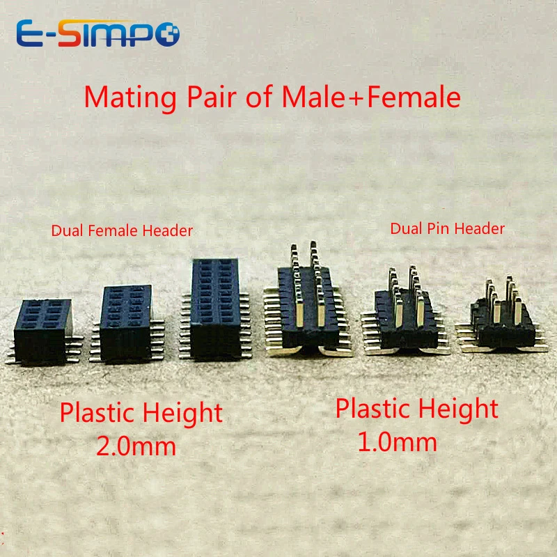 20pcs 1.27mm Low Short Profile Double Row SMD PH1.0mm Male, Female Header PH2.0 2x4/5/6/7/8/10/12/32/50P Thin PCB Pin Header