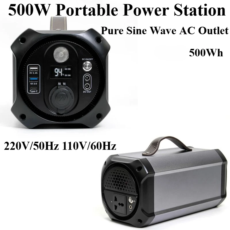 500W Portable Power Station solar generetor 500Wh Pure Sine Wave AC Outlet Outdoor Emergency Mobile Power Bank Home Camping