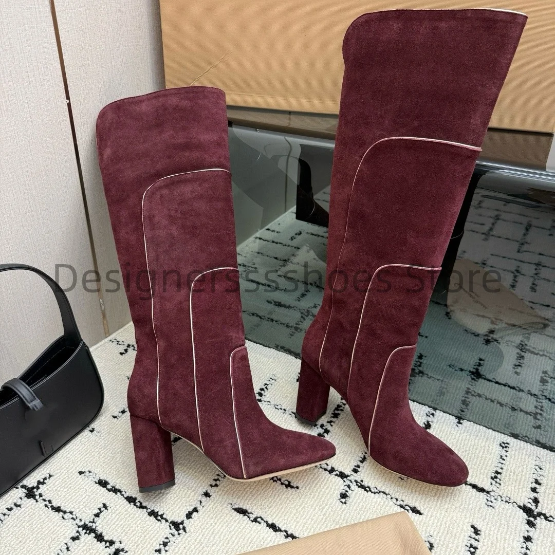 New Autumn Winter Sexy Round Toe Over‑the‑Knee Fold Boots High‑luster Suede Cowhide Upper Imported Sheepskin Lining 8.5cm Heel
