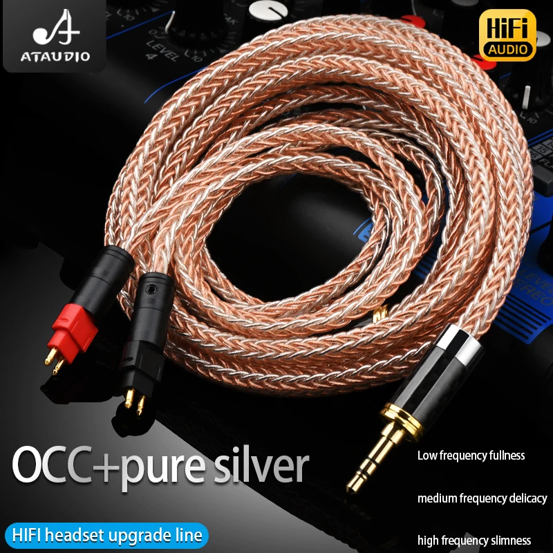 ATAUDIO-cable de audio OCC de 16 núcleos para auriculares, Cable de actualización HIFI plateado, conector gris BlackMMCX/2 pines para TRN Kirin VX pro TA1