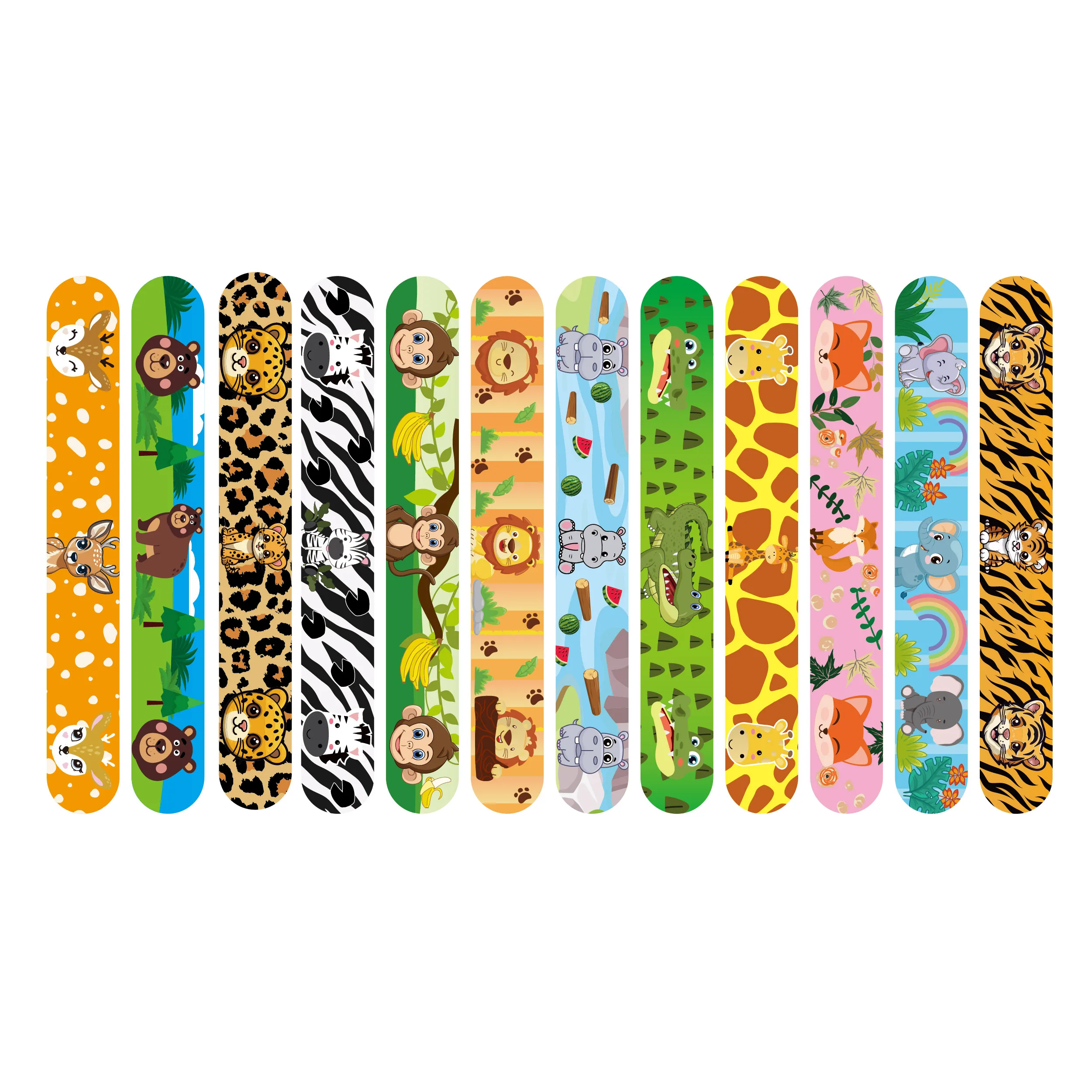 Jungle Animals Slap Bracelets Jungle Safari Party Gifts Cartoon Animal Lion Giraffe Monkey Bracelet Happy Birthday Party Favors