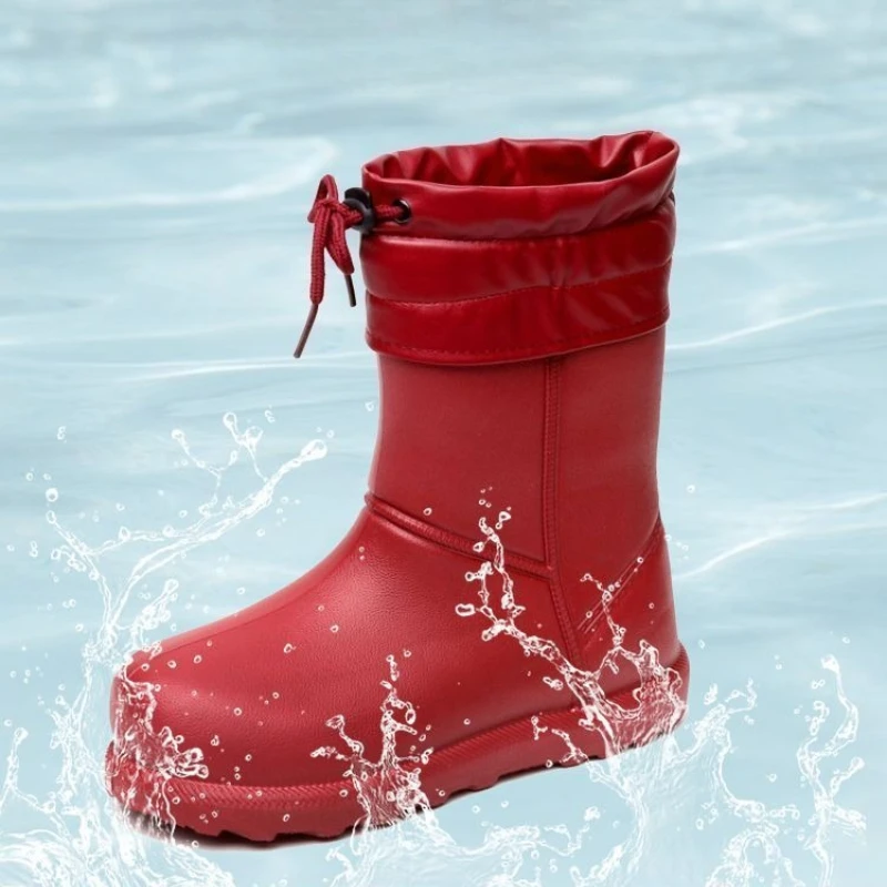 Winter Warm Waterproof Women Fur Boots High Heel Fashion Solid Ladies  Rain Boots Platform Shoes EVA Girls Ankle Snow Boots