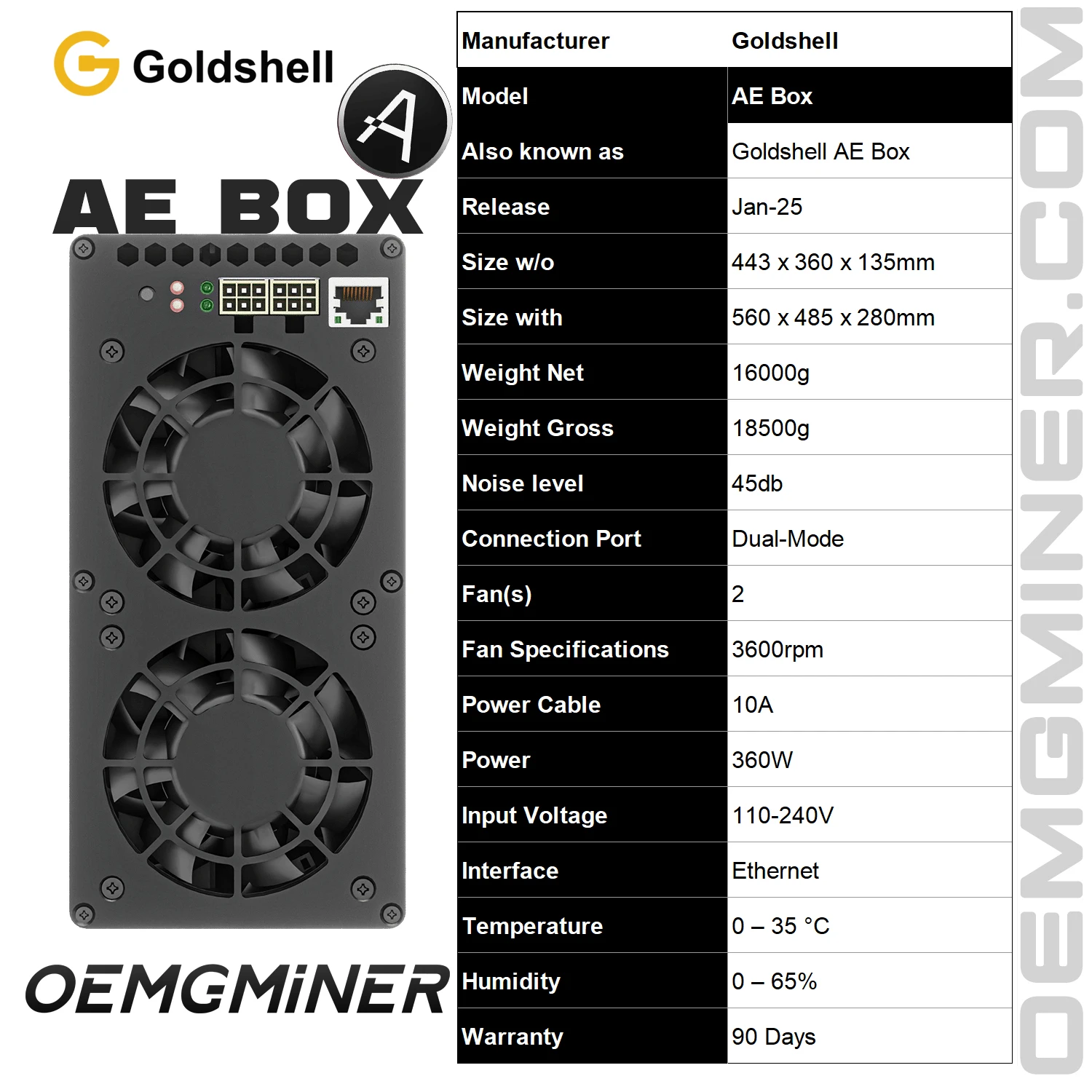 New Goldshell AE-BOX 37Mh/s 360W Aleo Coin Miner Home Mining Silent Asic Miner with PSU