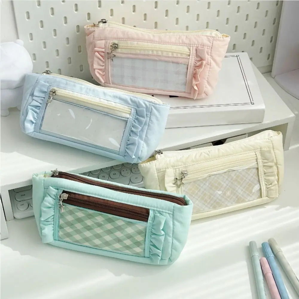 Large Capacity Pencil Case Sweet DIY Ita Bag Pencil Storage Bag Cute with Transparent Window Zipper Stationery Pouch