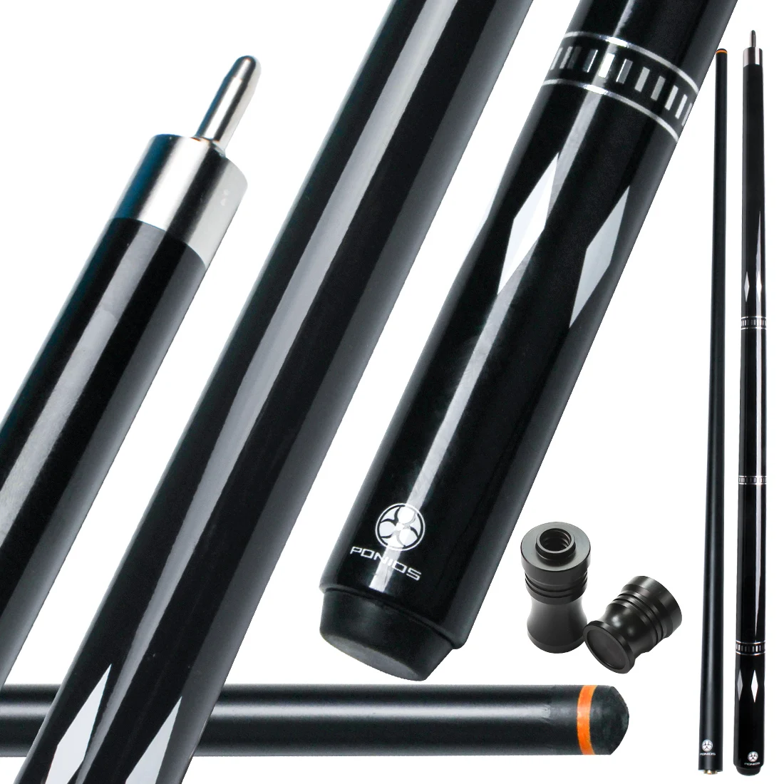 PONIOS Carbon Fiber Pool Cue Stick, 2pieces 58inch Low Deflection Professional Cue Stick for Billiards, Carbon Fibre Shaft with 11.5mm/12.5mm Tip (19oz-20oz)