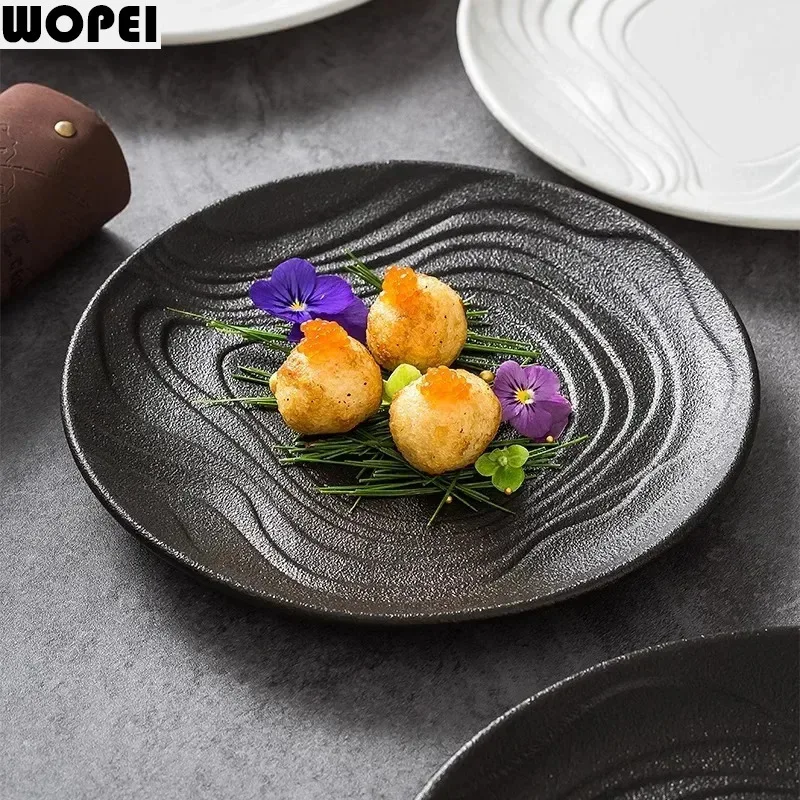 Matte Water Ripple Ceramic Plate Snack Dessert Plate Sushi Plate Breakfast Plates Salad Plates Restaurant Specialty Tableware