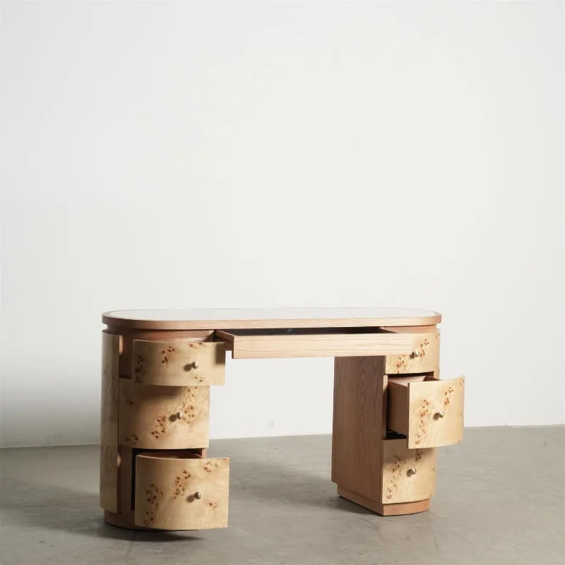 wabi-sabi solid wood desk, modern simple household tree bark desk, designer storage table art writing desk